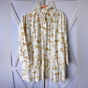 GANNI Horse Print cotton ruffle tunic dress (small)